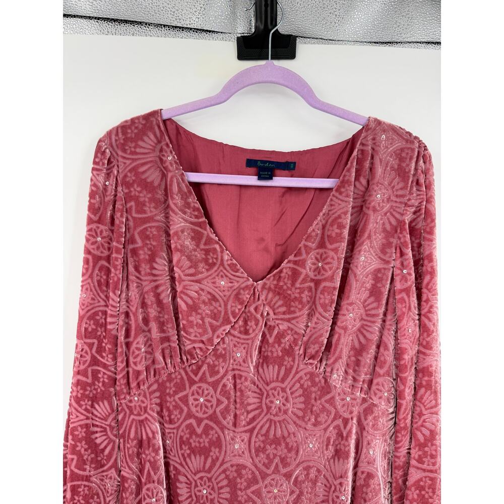 Boden Womens Silk Midi Dress Size 18 Burnout Velvet Dusty Pink Long Sleeve Fairy - Picture 7 of 16